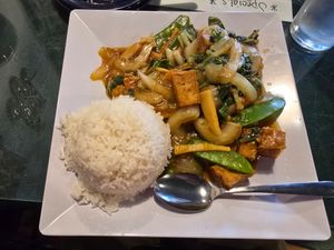 71 - Dau Hu Rau Xao Chay (stir  fried vegetables w/ tofu and rice). Specify soy sauce instead of oyster sauce.  at Pho Saigon in Springfield