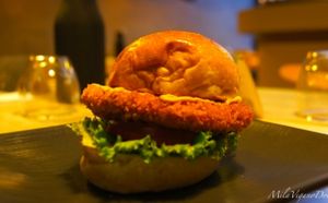 the very expensive hamburger on the big plate.... alone.... nothing else.   at Soul R. Vegan Cafe in Taipei