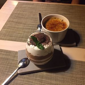 Tiramisu and creme brulee. at Soul R. Vegan Cafe in Taipei
