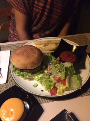 Teriyaki pork burger. at Soul R. Vegan Cafe in Taipei