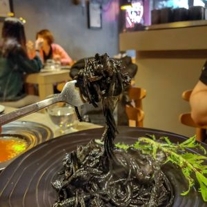 Black ink pasta at Soul R. Vegan Cafe in Taipei