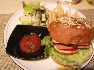 The classic vegan burger at Soul R. Vegan Cafe in Taipei