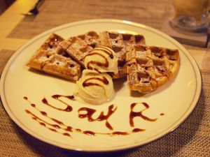 Vegan waffle with ice cream
 at Soul R. Vegan Cafe in Taipei
