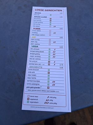 The dine in menu, everything that is green is vegan ( green with red is vegetarian)  at BioToko in Zutphen