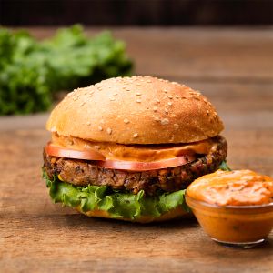 Spicy Black Bean Burger at Copper Branch - Bishop in Montreal