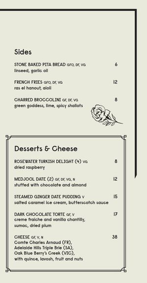Lunch/Dinner Menu at Kazba Cocktail Bar in Fortitude Valley