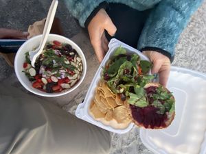 BBQ lentil burger and the quinoa/lentil/kale bowl at Active Culture in San Clemente