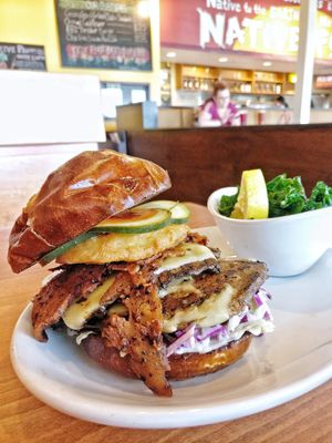 BBQ Brisket Burger with extra patty at Native Foods - Clairemont Mesa in San Diego