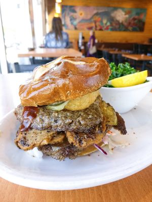 BBQ Brisket Burger with extra patty at Native Foods - Clairemont Mesa in San Diego