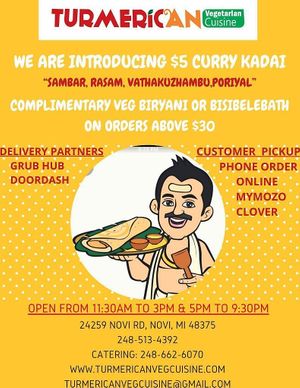 Vegetarian Restaurant with wide range of Vegan Choice. at Turmerican Vegetarian Cuisine in Novi
