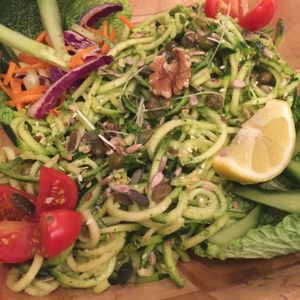 Delicious Zoodles with a raw Coriander Pesto.  at Love Juice in Manchester