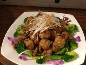 soymeat karaage at Furomae Cafe in Tokyo