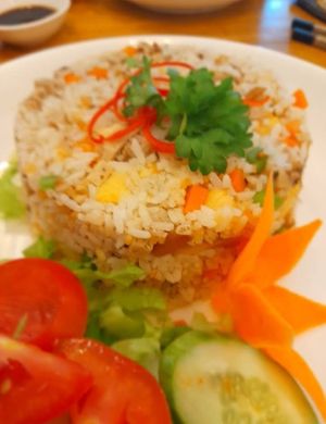 Vegan fried rice lotus seeds at Moc Chay in Ho Chi Minh City