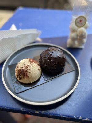 Tiramisu and chocolate dome  at Vegan Art in Naples