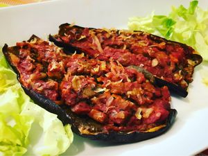 Grilled Eggplants with tomatoes, herbs and salad at Vegan Art in Naples