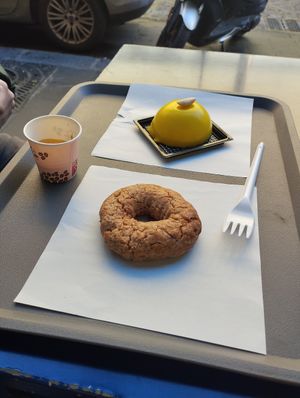 Desserts and coffee for breakfast at Vegan Art in Naples