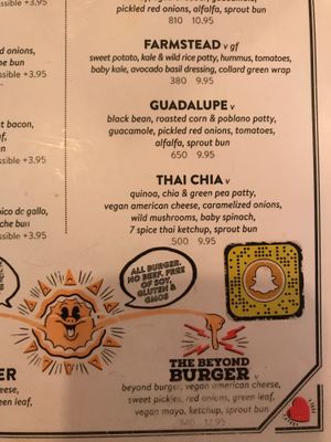 Menu: ‘v’ denotes vegan options  at Bareburger in Ridgefield