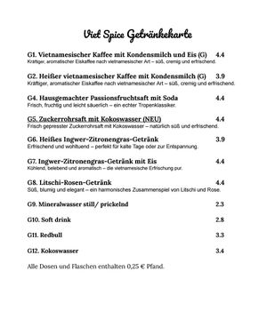 Menu at Viet Spice (Việt Spice) in Innsbruck