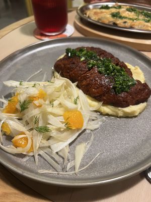Seitan with smashed potatoes  at Kind Kitchen in Barcelona