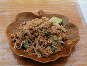 Fried Noodle Thai Style, 50 Baht. Very good! at Oasis Vegetaurant in Chiang Rai