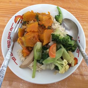 30 baht for 2 choices w/ rice...yum!! at Oasis Vegetaurant in Chiang Rai