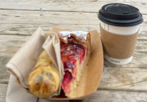 Delicious plum & almond cake (and a cheeky wee spring roll - also lovely!)  at Vegan Garden London - Food Stand in South East London