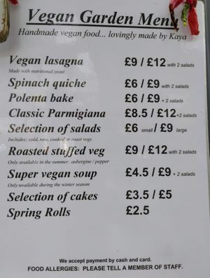 Savoury menu as of 30th May 2025 at Vegan Garden London - Food Stand in South East London