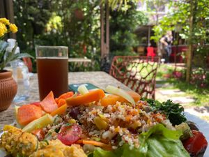Lunch in the courtyard. at Dom Veggie in Curitiba