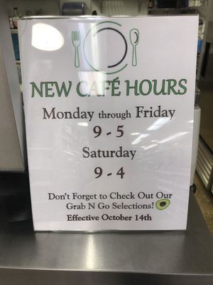 New hours as of 10/23/19 at Rutabagas Etc in Inverness