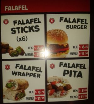 Falafel options and prices at Upper West Side Falafel in Istanbul