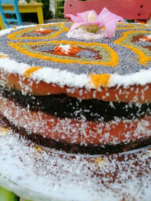 #cake #vegancake #vegandessert #veganfood #with #vanilla #peach #cocoa #homemade #mandalacake #kadıköy #istanbul #anatolianside #rasimpaşa #yeldeğşrmeni at Mahatma Cafe in Istanbul