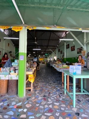 Looking into the restaurant; the owner is on the right. at Tamachat in Chiang Rai