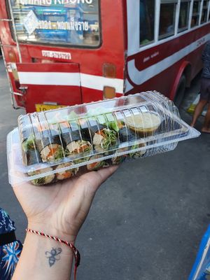 Sushi with tofu and avocado soya souce for 55 baht at Tamachat in Chiang Rai