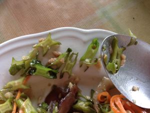 X-shaped veggie has a bite to it! at Tamachat in Chiang Rai