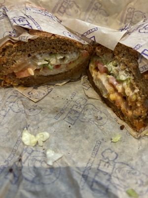 Vegan chicken with Teriyaki, wasabi mayo and vegan cheese   at Ike's in Monterey