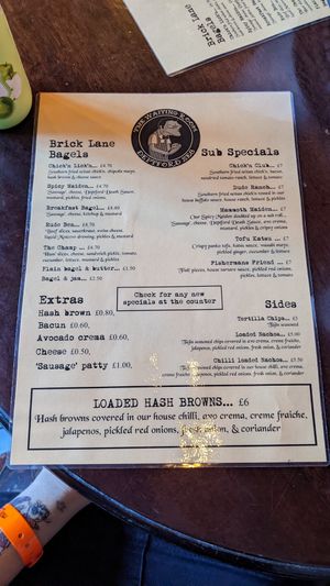 Menu at The Waiting Room in South East London