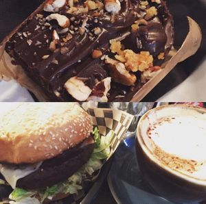 Fonz burger - veganised and brownie at The Waiting Room in South East London