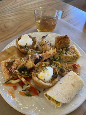 One of the plates. The small quiche and the breaded tofu were my favorites   at Hibiscus in Braga