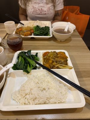 Set lunch/dinner (rice, mix-veg curry like dish, greens, soup)  at Amazing Kitchen in Kowloon
