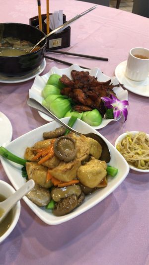 Char siu (top) - quite authentic for plant based. Tofu and veggies below.  at Bodhisattva - Mong Kok in Kowloon