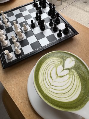 Matcha Latte with oat milkk  at Passionfruit Coffee in Brooklyn