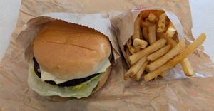 Vegan Cheezeburger and fries at Burgerville - Hosford-Abernethy in Portland