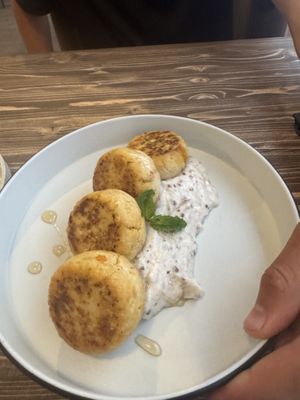 Tofniki (dessert cheesecake made from tofu)  at Sacred Kitchen in Almaty