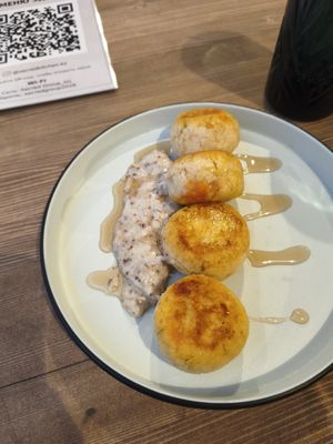 Tofu cheesecake dessert at Sacred Kitchen in Almaty