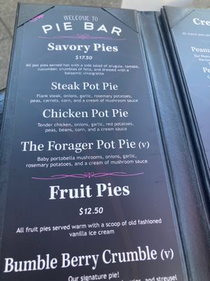 Vegan menu options for both savory and sweet pies. July 2026. at Pie Bar - Phinney in Seattle