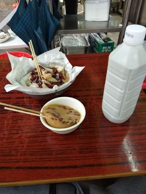 Cheong fan, a red bean dessert, and black soy milk at Wai Fung 惠豐涼茶素食 - Kwai Hing in New Territories