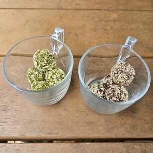 Raw matcha truffles, raw cacao truffles at Eat Well Cafe 慧食營 in New Territories