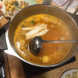 Hot pot - tom yam soup base at Mighty Vegetarian 大力素食 - Yuen Long" in New Territories