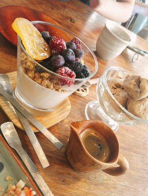 wonderful parfait and amazing affogato - the flavour of the ice cream is unreal, and after adding the mixed grain ";coffee"; omg amazing  at PPURI - 뿌리온더플레이트 in Seoul