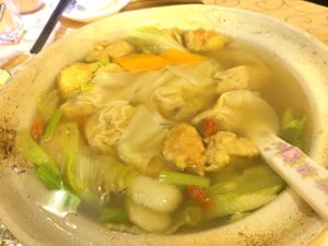 Vegetarian chicken soup with dumplings at Mighty Vegetarian 大力齋廚 - Tuen Mun in New Territories